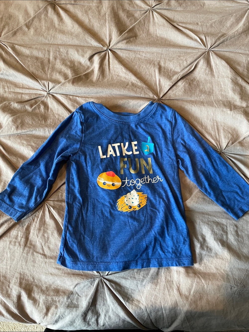 Cat & Jack Blue "Latke Fun Together" Long Sleeve Tee